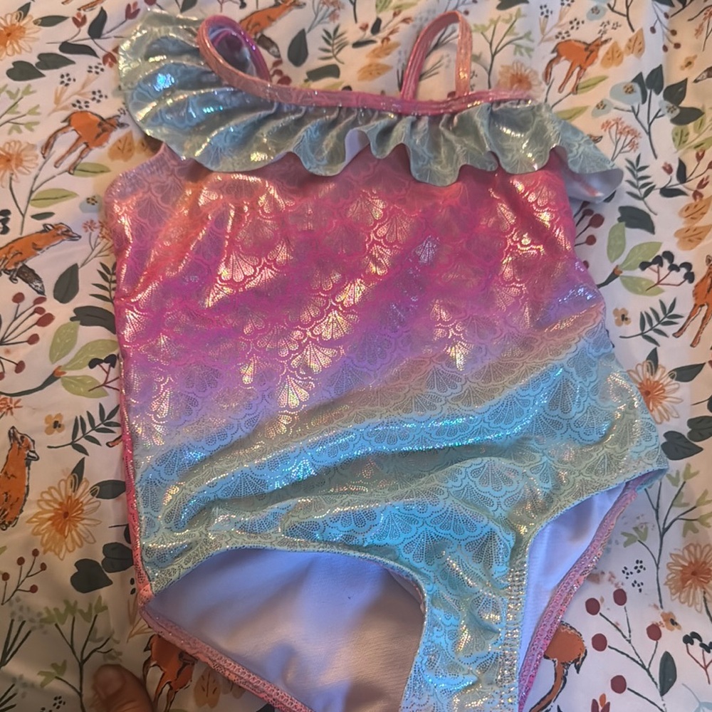 Pink and Blue Ruffled Swimsuit